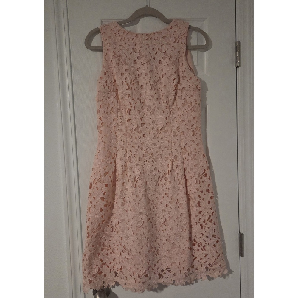 Lauren Ralph Lauren Pink Sleeveless Dress Floral Cutwork Cocktail Size 10